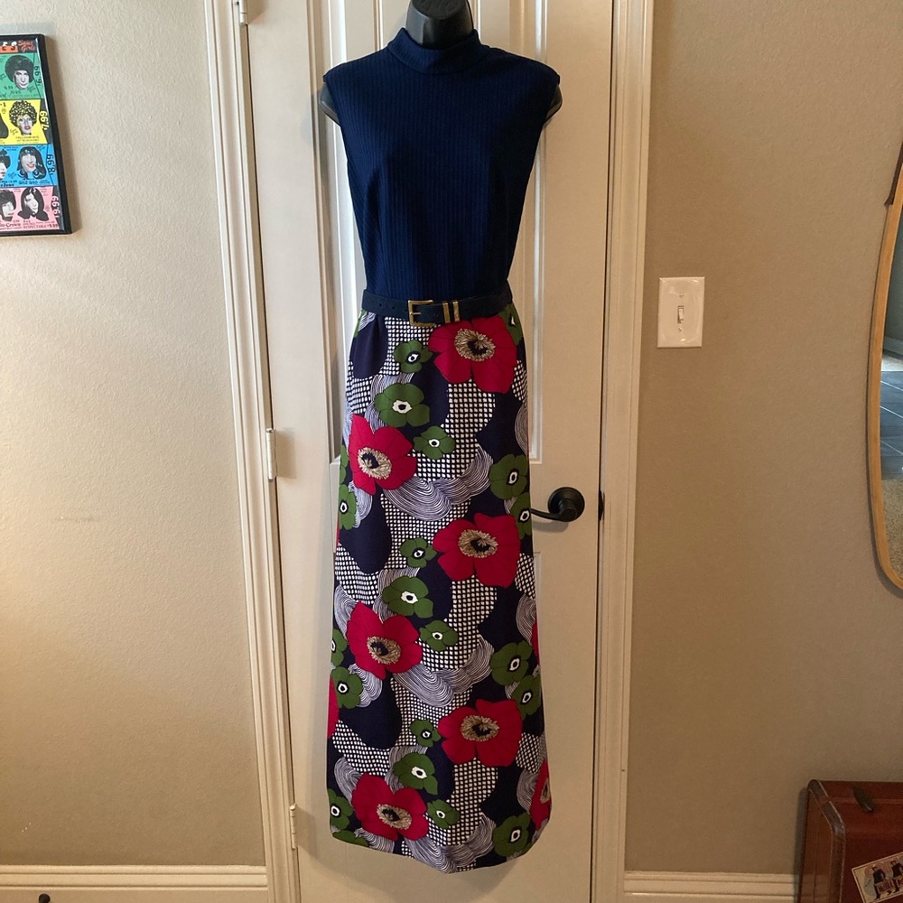 Vintage 70s Puritan…Forever Young Sleeveless Abstract Floral Maxi Dress Sz M-L